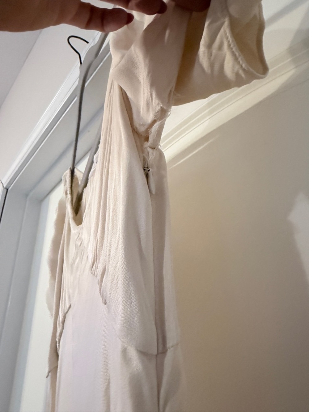 Off-Shoulder Cream Satin Maxi Dress - Picture 10 of 10